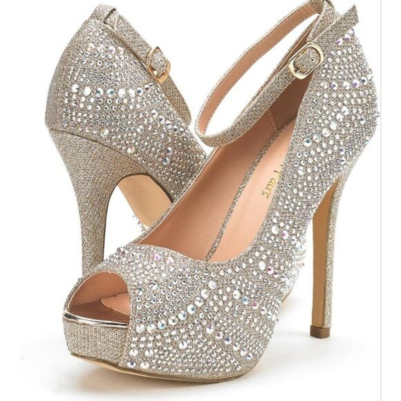 DREAM PAIRS Swan 10 Silver Glitter High Heel Platform Dress Pumps Size 6 - Picture 3 of 15